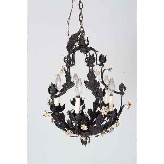 Metal 1950s Hollywood Regency Style Italian Black Metal Floral Chandeliers - a Pair For Sale - Image 7 of 18