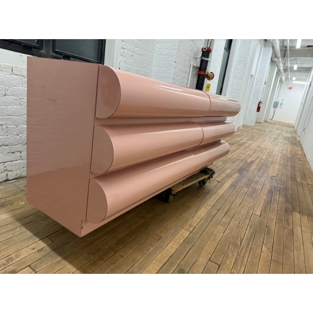 Postmodern 1980s Postmodern Pink Laminate Bullnose Lowboy Dresser For Sale - Image 3 of 5