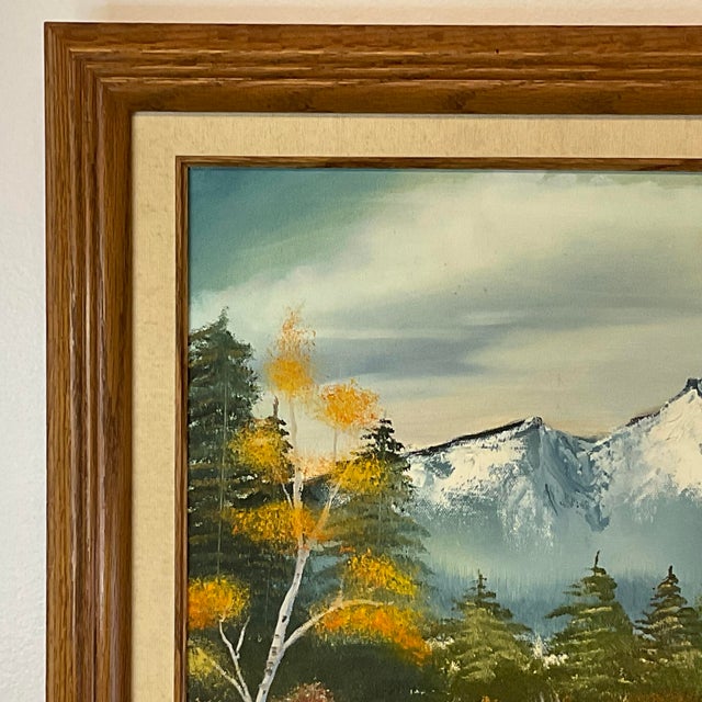 Mid-Century Rustic Americana Elk Wildlife & Scenic Mountain Steam Oil Painting, Signed J. Dirks For Sale - Image 10 of 14