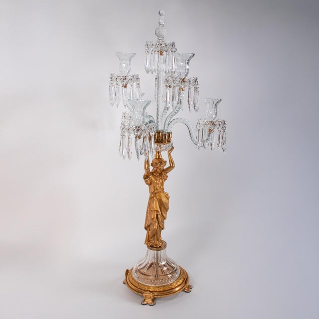 Pair of French Napoleon III Louis XVI Revival Ormolu Caryatid and Crystal Girandoles in the Manner of Baccarat or Saint‑Louis For Sale - Image 11 of 18