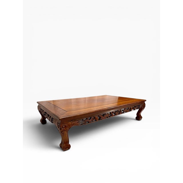 Mid-20th Century Chinese Low Table With Carved Dragons and Phoenix Motifs – Attributed Rosewood For Sale - Image 4 of 13