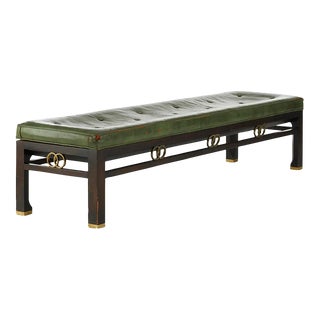 1960s Vintage Michael Taylor for Baker Furniture Green Leather Bench For Sale