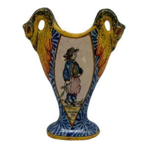 19th Century French Hand Painted Faience Porquier-Beau Quimper Swan Vase