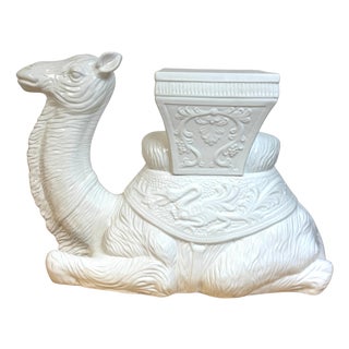Italian Hollywood Regency Blanc de Chine Camel Garden Seat or Side Table, 1970s For Sale
