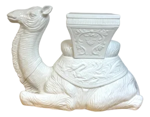Italian Hollywood Regency Blanc de Chine Camel Garden Seat or Side Table, 1970s