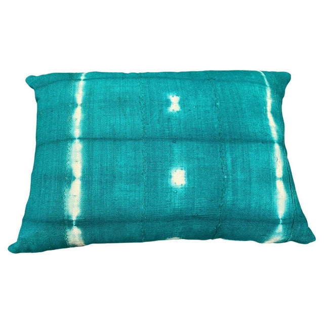 Green over-dyed mud cloth Mali textile from West Africa, made into a pillow. Double backed with concealed zipper. Insert...