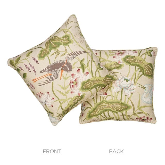 Japanese Schumacher Lotus Garden Pillow 22" in Parchment For Sale - Image 3 of 4