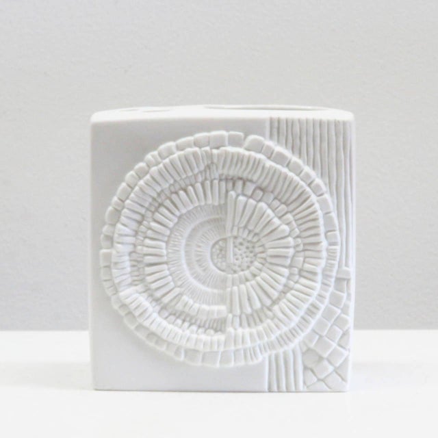 A lovely rectangular bisque porcelain vase, model no. 300/16 by Kaiser Keramik Germany, with organic pattern and multiple...