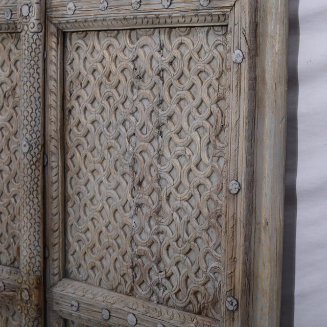 Indian Antique Indian Bleached Teakwood Carved Door For Sale - Image 3 of 5