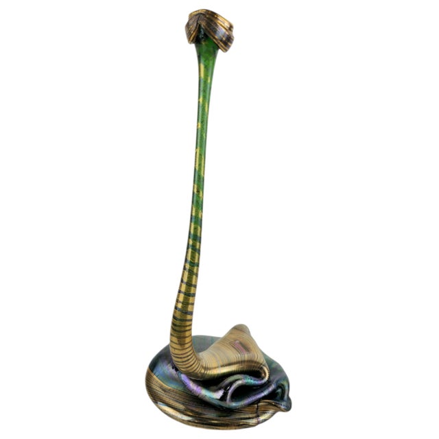 Gold German Green and Golden Iridescent Glass Snake Vase, 1980s For Sale - Image 8 of 8