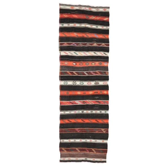Textile Mid 20th Century Embroidered Vintage Kilim Runner For Sale - Image 7 of 7
