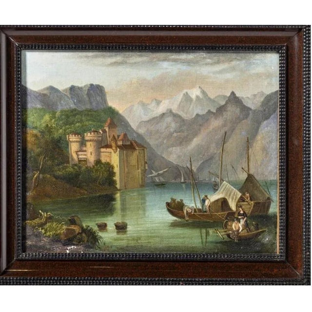 European School Artist, River Landscape with Castle and Boats, 19th Century, Oil on Wood For Sale - Image 7 of 7