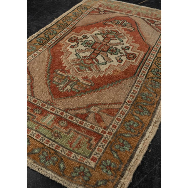 Textile Turkish Mini Rug Oriental Hand Knotted Vintage Rug 1'11" x 3'2" #21210 For Sale - Image 7 of 8