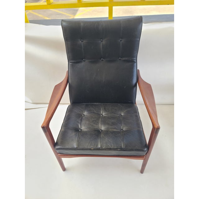 1960s Orenas Teak Leather Lounge Chair Ib Kofod Larsen For Sale - Image 5 of 17