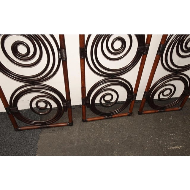 Vintage French Country Brown Bamboo Palecek Wall Decor Screen Picture For Sale - Image 12 of 13