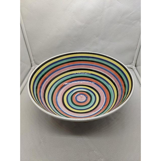 Late 20th Century Multi Colored Italian Salad Bowl Serving Bowl Striped