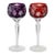 Pair Antique Bohemian Floral & Grape Cut to Clear Crystal; Amethyst & Cranberry For Sale