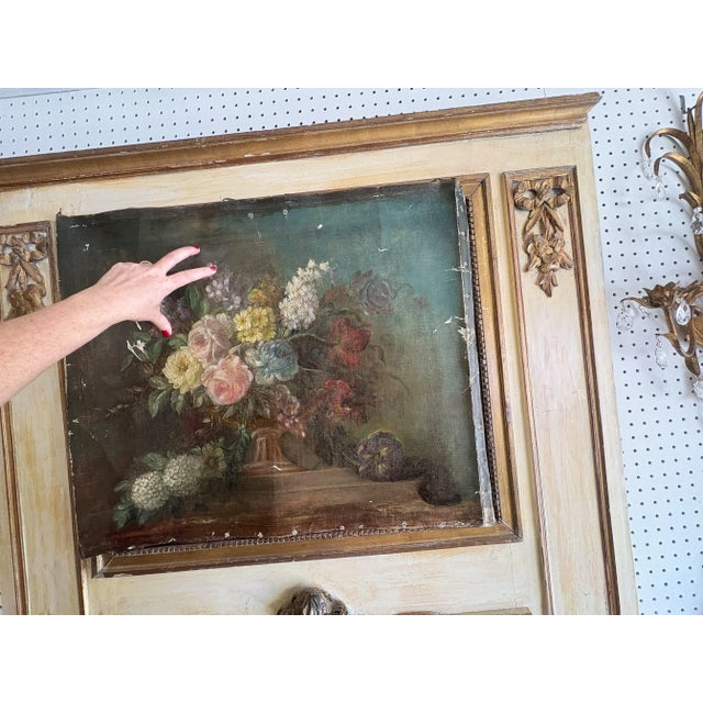 Early 1900's Italian Trumeau Mirror With Hand Painted Inset Top Panel and Gold Details For Sale - Image 9 of 12