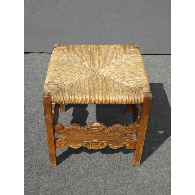 Spanish Style Carved Rush Seat Stool Chairish