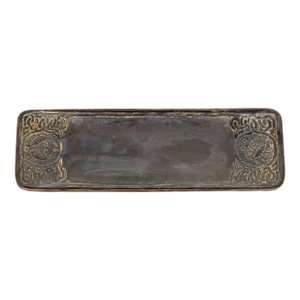 Tiffany Studios New York "Zodiac" Patinated Bronze Pen Tray Desk Accessory