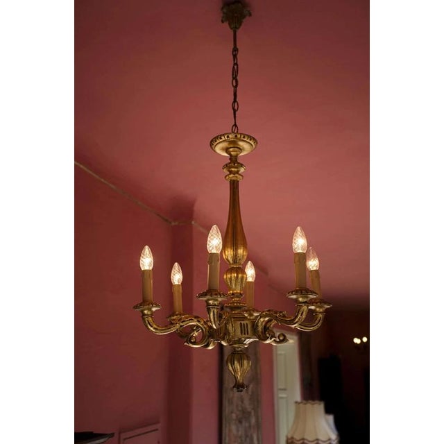 Six-Armed Wooden Gilded Chandelier For Sale - Image 9 of 11