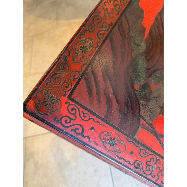 Red 1920s Chinese Red Lacquered Table For Sale - Image 8 of 13