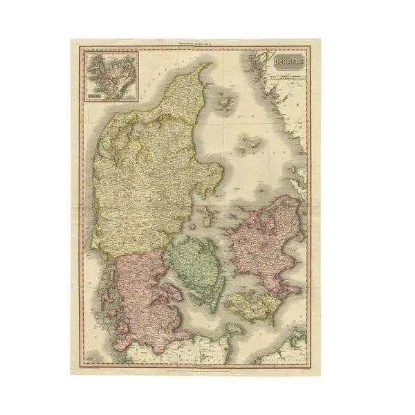 Antique Map attributed to Pinkerton Fine English Engraving, Denmark, 1814 For Sale - Image 4 of 9