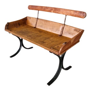 19th Century Vintage European Carriage Seat Bench With Solid Iron Base For Sale