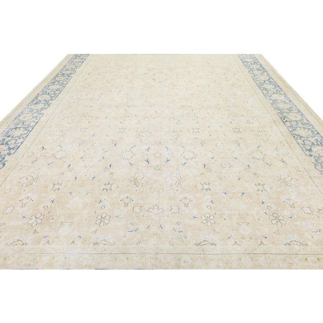 1920s Antique Kerman Persian Wool Rug Neutral Blue and Ivory - Classic All-Over Floral For Sale - Image 5 of 11