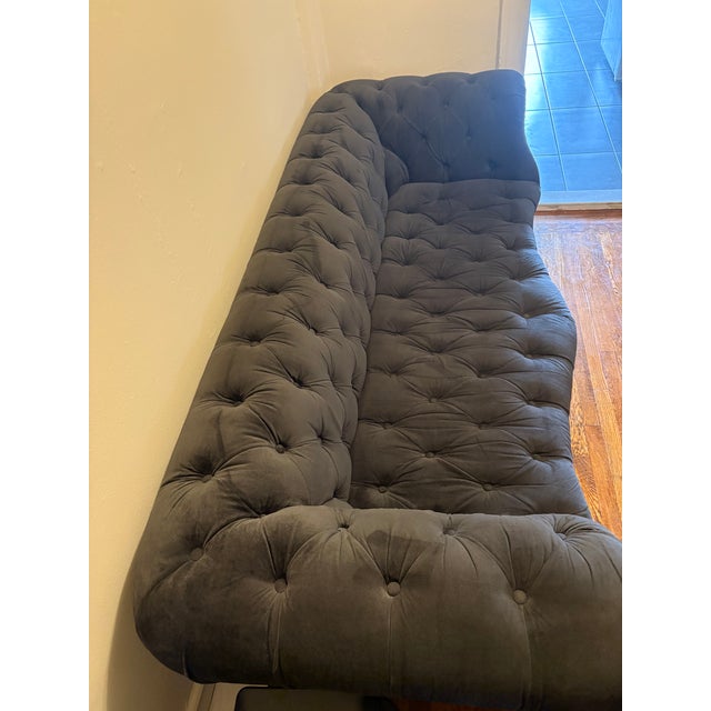 Timothy Oulton Black Velvet Timothy Oulton Serpentine Chesterfield, 3 Seater, Sculptural Designer Sofa For Sale - Image 4 of 11