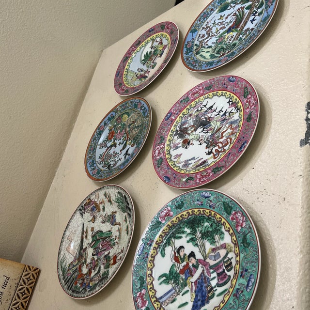 Mid 20th Century Nora Fenton Design Chinese Enamel Painted Chinoiserie Plates- Set of 6 For Sale - Image 10 of 12