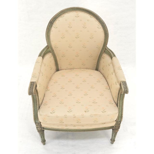 Paint Decorated Painted Olive Green Carved Ballon Back Arm Chair MINT For Sale - Image 4 of 11