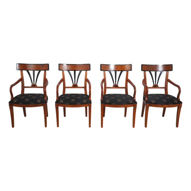 Set of 4 Century Biedermier Walnut & Ebony Armchairs For Sale