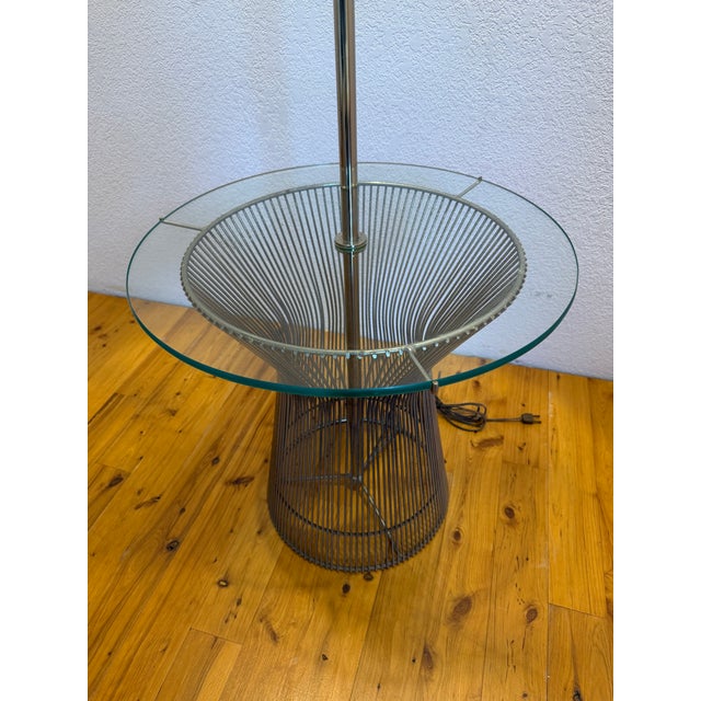 Vintage mid century floor lamp attributed to Laurel Lamp Company and designed in the manner of Warren Platner. Shade is...