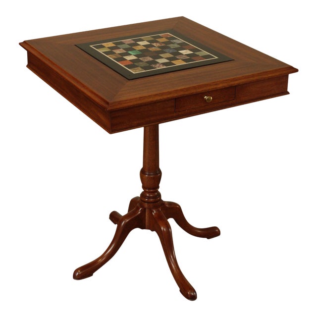 Marquart Custom Mahogany Square Game Table with Specimen Marble Chess Board Top | Chairish