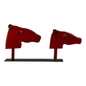 Vintage Farmhouse Double Wooden Horse Heads Sculpture in Red, Kids Decor