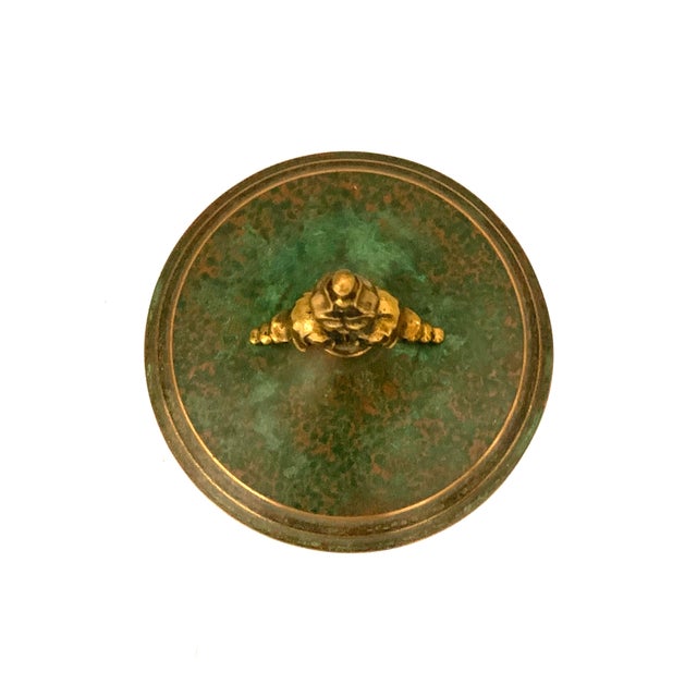 1920s Swedish Art Deco Verdigris Bronze Enamel Lidded Dish Bowl by Carl Sorensen Circa 1930s For Sale - Image 5 of 11
