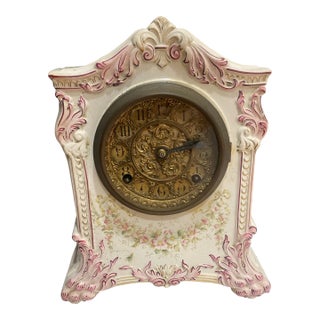 Antique Ansonia Porcelain Mantel Clock, Late 1800s For Sale