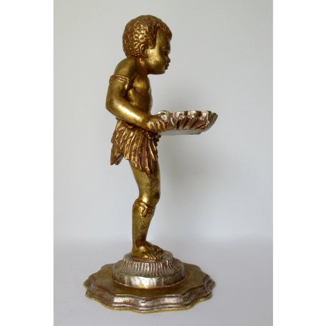 Vintage Hollywood Regency Italian Venetian Carved Gilt Gold & Silver Burnished Figurine, Accent With Carved Grotto Shell For Sale - Image 4 of 13