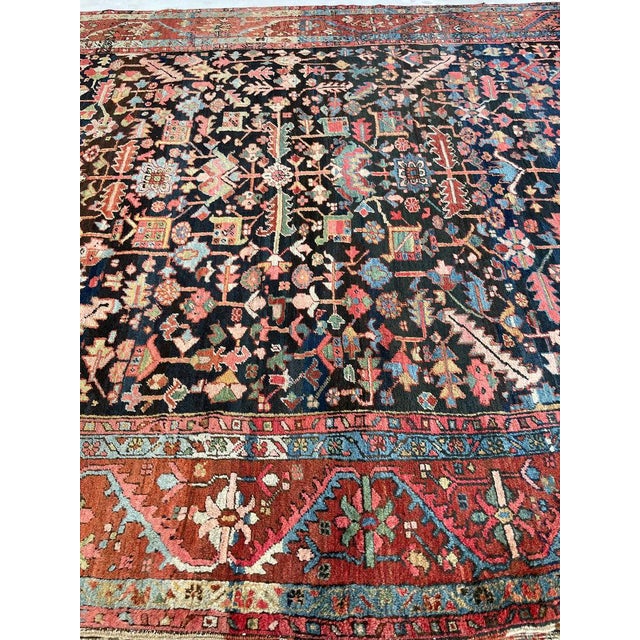 Blue 1920s NORTHWEST PERSIAN HERIZ VILLAGE CARPET Century Old Indigo-Ground Organic Wool & Dyes 8.9 x 11.9 For Sale - Image 8 of 17