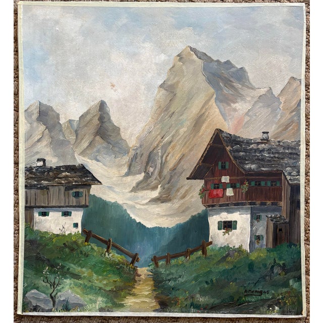 1940s European Alps Oil Painting on Old Advertisement Board For Sale - Image 11 of 11