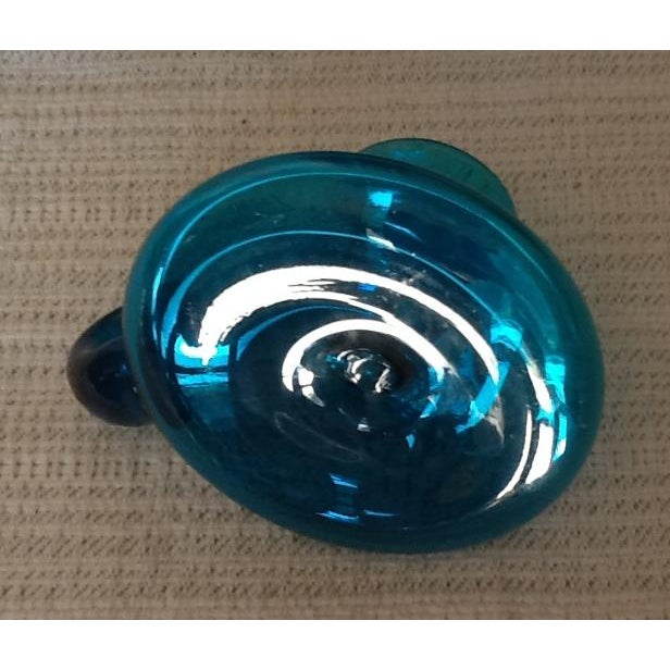 Vintage Teal Glass Colonial Chamber Candlestick Holder For Sale - Image 6 of 6