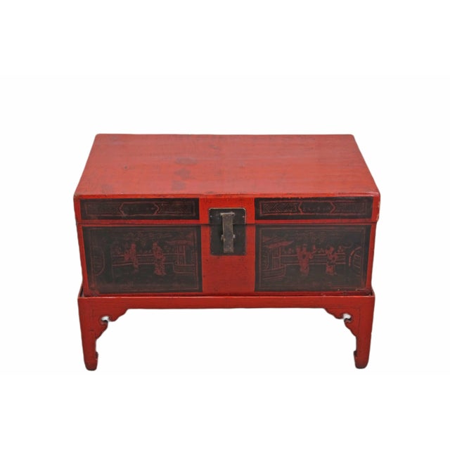 Red Antique Accent Cabinet Trunk With a Stand For Sale - Image 10 of 10