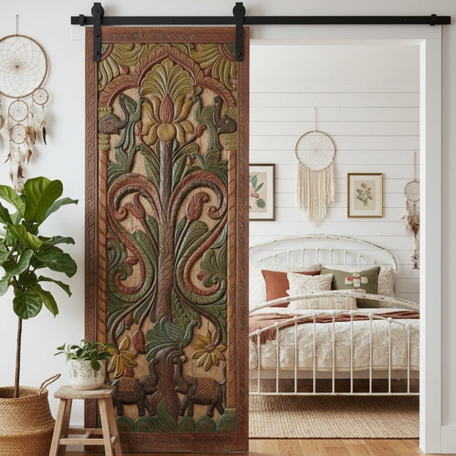This vintage hand-carved wooden door panel features the timeless Tree of Life motif, a powerful symbol of growth, harmony,...