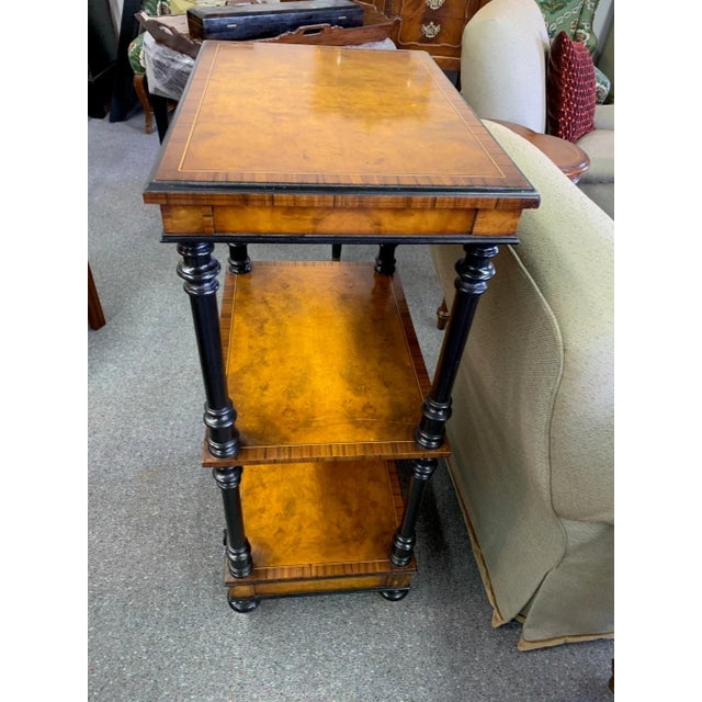 Italian Burled Wood and Black Triple Shelf For Sale - Image 9 of 11