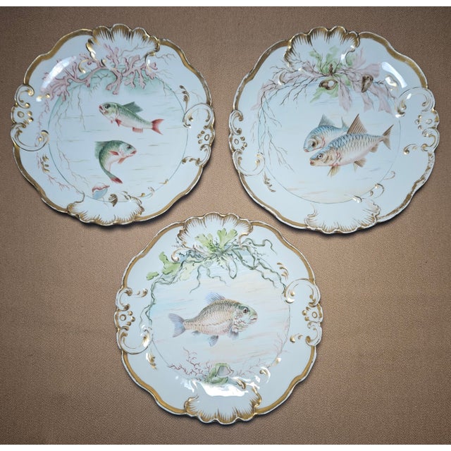 19th Century Limoges Fish Plates - Set of 3 For Sale - Image 12 of 12