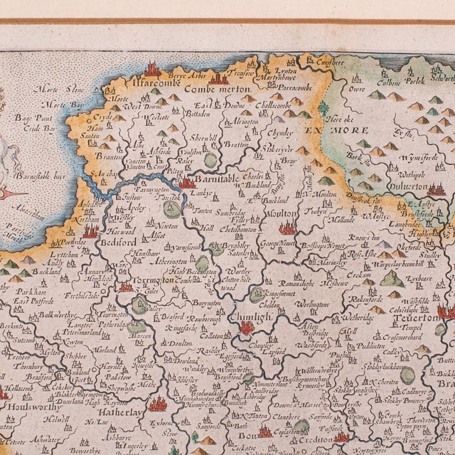 Glass Antique Devon County Map, English, Framed 17th Century Atlas Cartography, c.1650 For Sale - Image 7 of 12