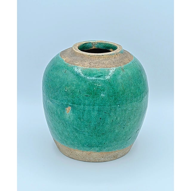Midcentury French Petite Green Glazed Earthenware Vase, 1950 For Sale - Image 4 of 6