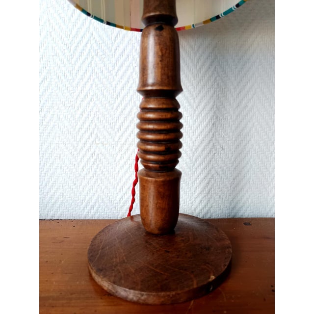 1960s Vintage Turned Wood Lamp and Custom Shade, 1960s For Sale - Image 5 of 14