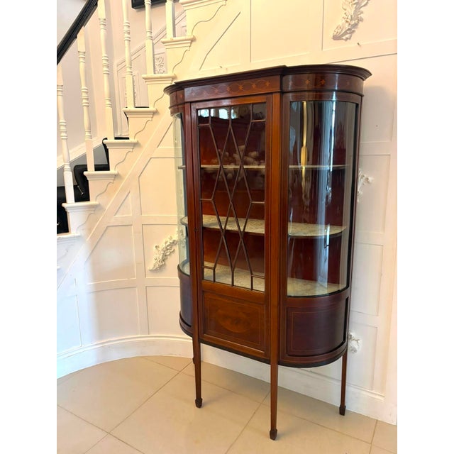 Antique Edwardian Mahogany Inlaid Bow-Ended Display Cabinet, 1900 For Sale - Image 3 of 15